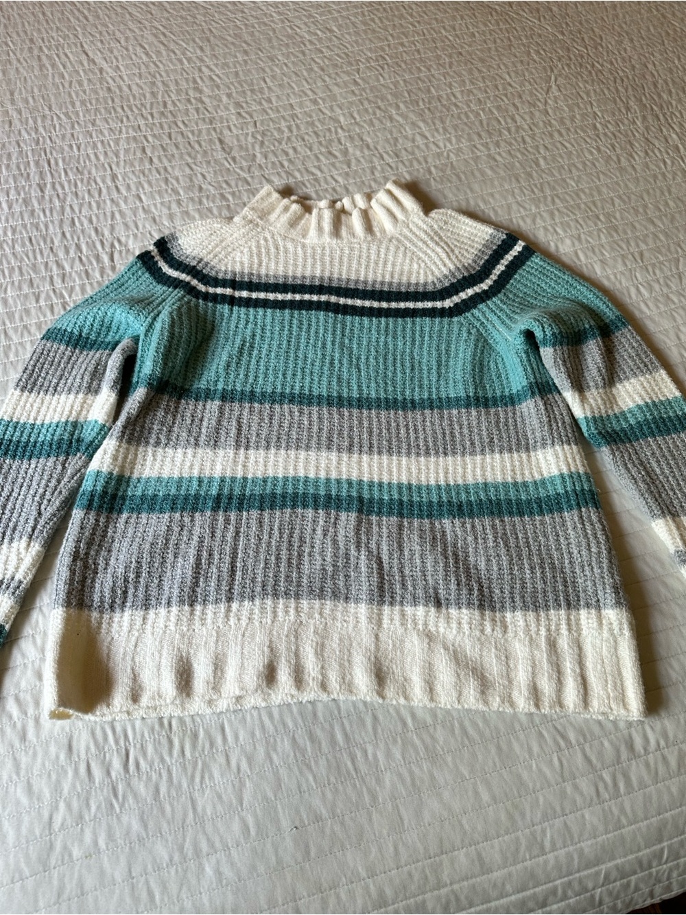 Caslon Cream, Teal & Gray Striped Mock Neck Sweater